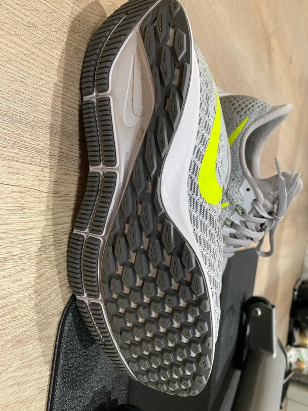 Nike Gray Knit Running Shoes with Neon Yellow Swoosh - Picture 4 of 4